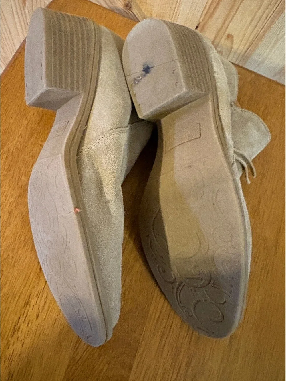 Beige Suede Ankle Boots with Side Zipper and Block Heel